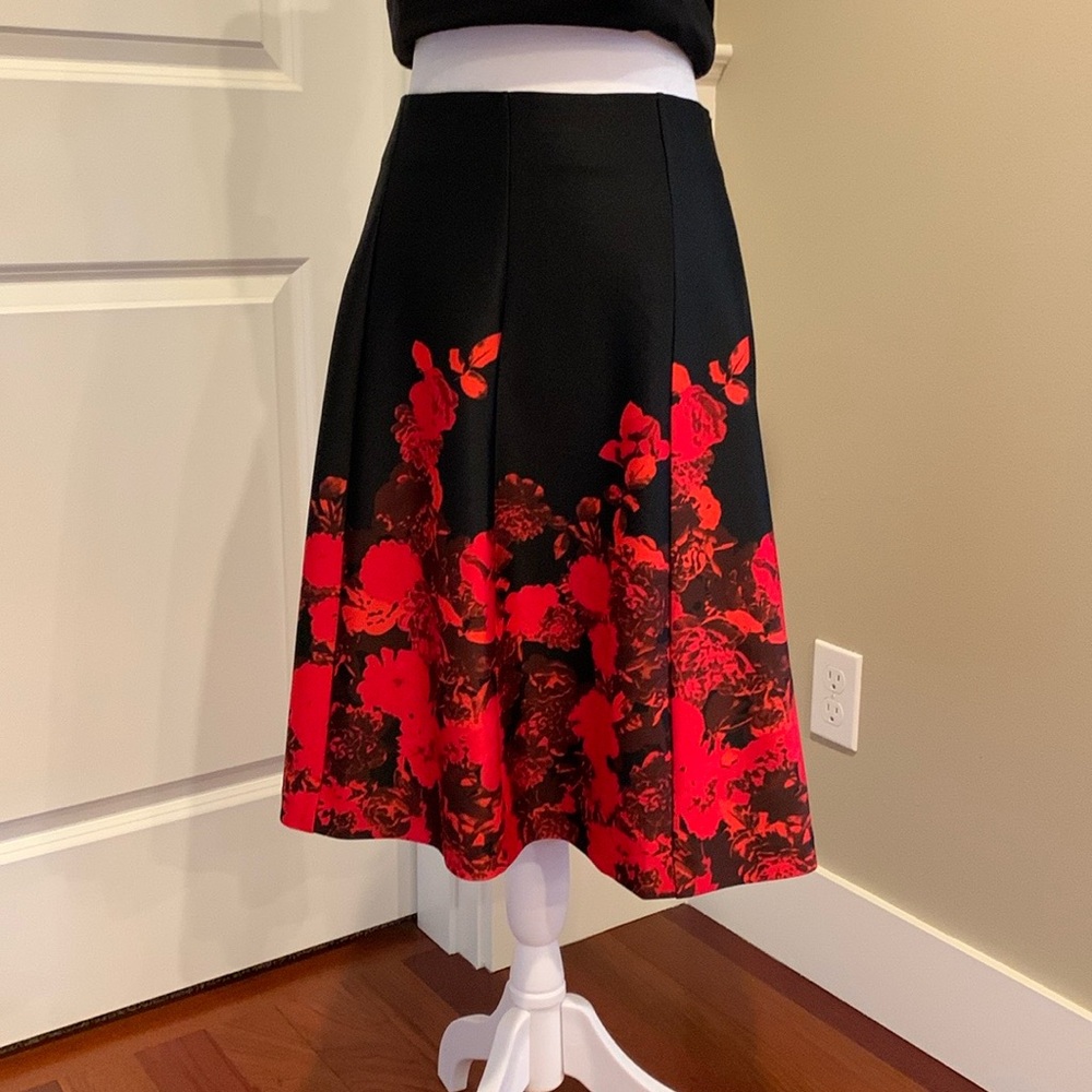 GNW Black and Red Floral A-Line Skirt
